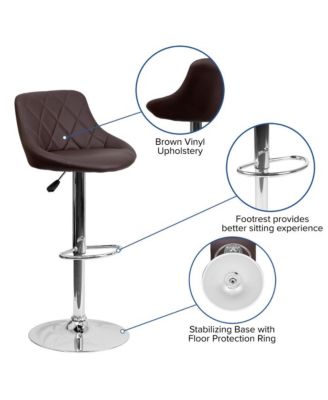Bucket Seat Adjustable Height Barstool With Diamond Pattern Back