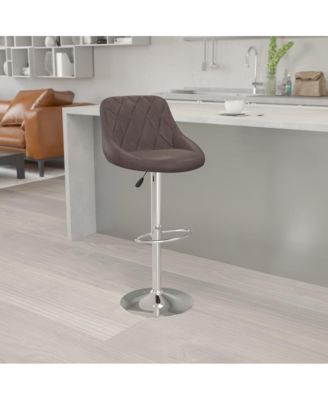 Bucket Seat Adjustable Height Barstool With Diamond Pattern Back