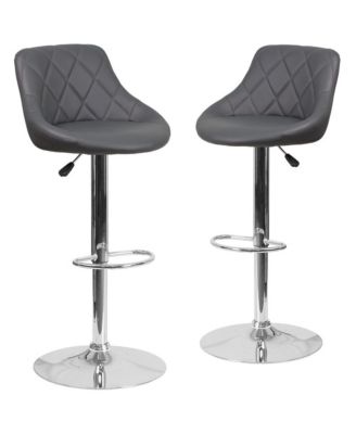 2 Pack Contemporary Vinyl Bucket Seat Adjustable Height Barstool With Diamond Pattern Back And Chrome Base