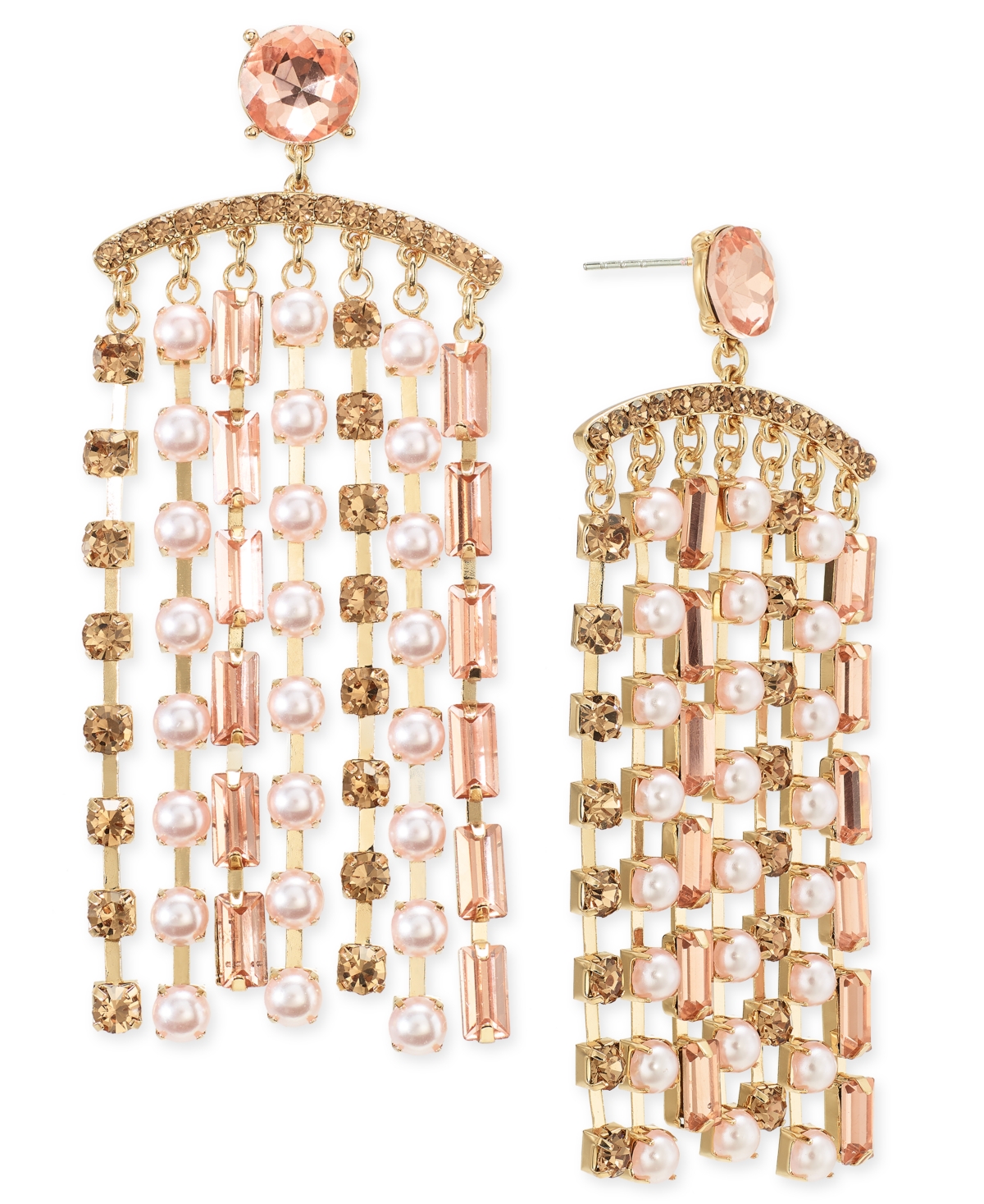 Inc International Concepts Crystal & Imitation Pearl Shaky Statement Earrings, Created For Macy's In Gold