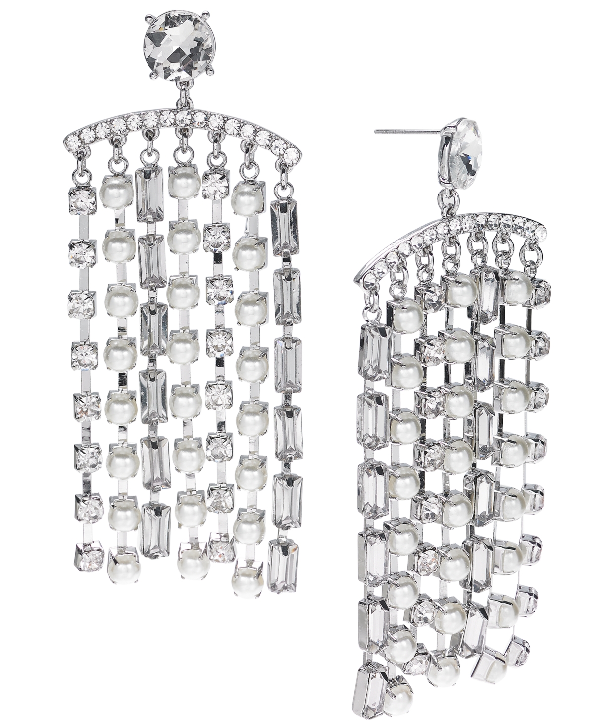 Inc International Concepts Crystal & Imitation Pearl Shaky Statement Earrings, Created For Macy's In Silver