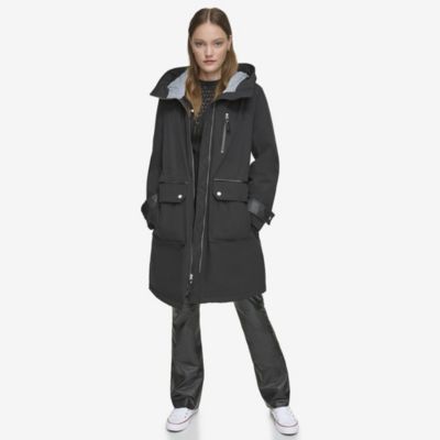 Women's Gemas Lightweight Parka Coat With Matte Shell and Faux Leather Details