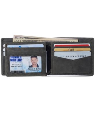 Mens Commuter RFID Bifold Wallet 2 ID Windows Divided Bill Section