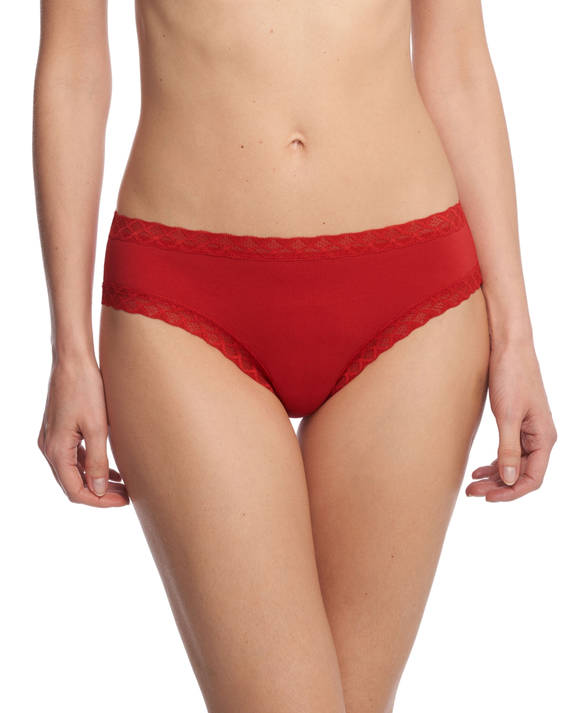 Natori Bliss Lace-trim Cotton Brief Underwear 156058 In Poinsettia