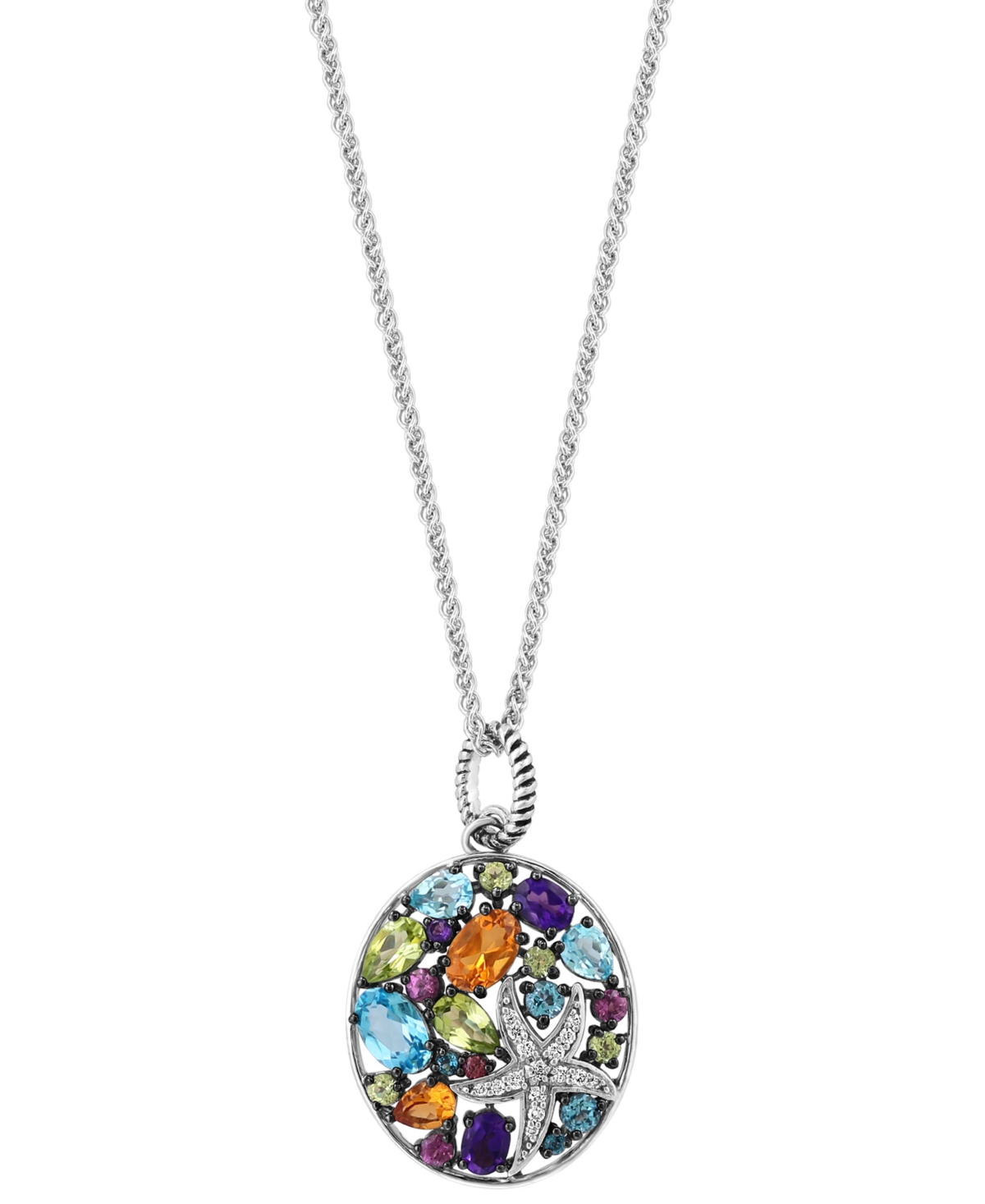 Effy Collection Effy Multi-gemstone (3 Ct. T.w.) & Diamond (1/10 Ct. T.w.) Starfish Cluster 18" Pendant Necklace In In Sterling Silver