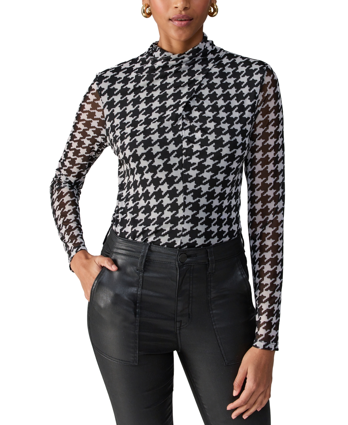 Shop Sanctuary Women's Make A Statement Printed Mesh Top In Pulse Houndstooth