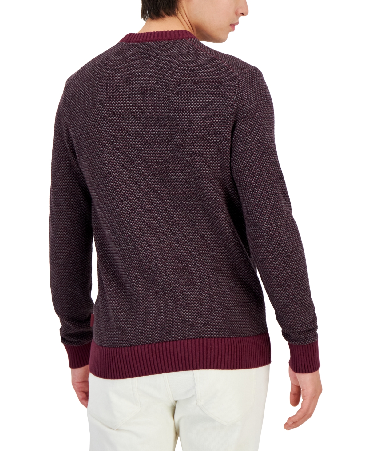Shop Michael Kors Men's Slim Fit Long-sleeve Novelty Stitch Crewneck Sweater In Cordovan