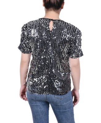 Petite Short Sleeve Sequined Top