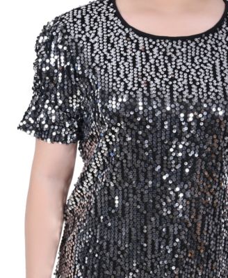 Petite Short Sleeve Sequined Top