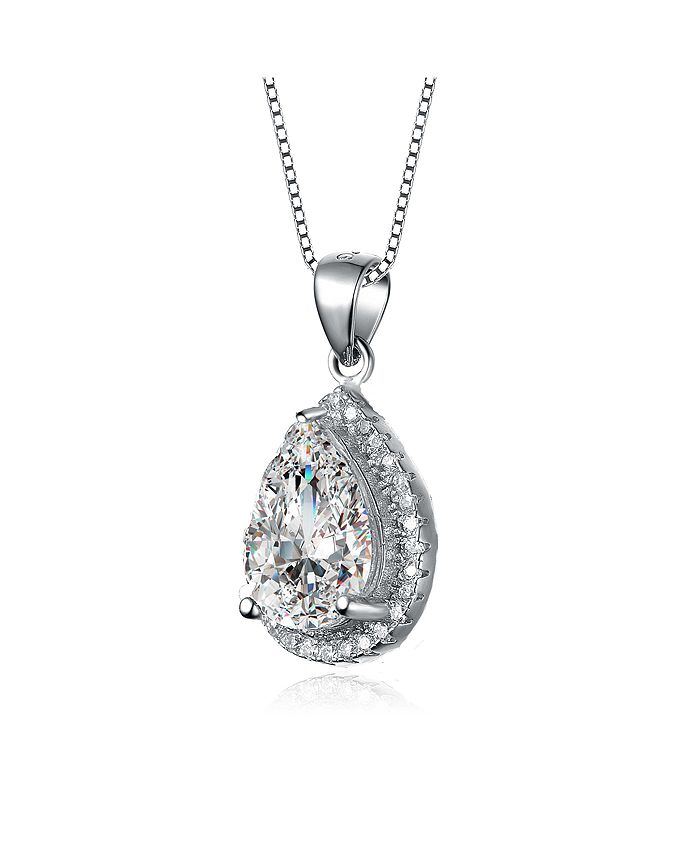 Genevive Sterling Silver White Gold Plated with Cubic Zirconia Drop