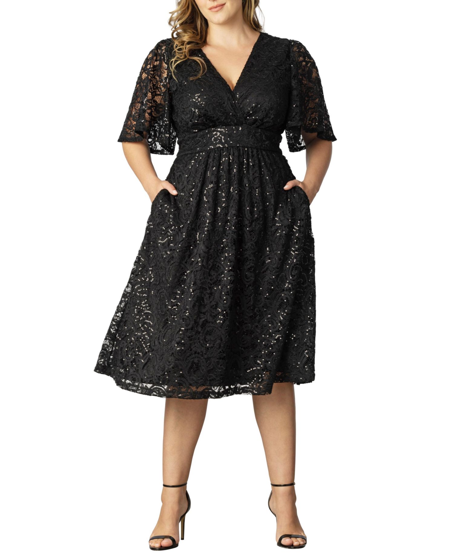 Plus Size Starry Sequin Lace Cocktail Dress