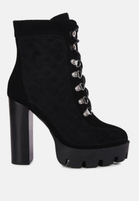 YOKO Womens Fine Suede Quilted Ankle Boots