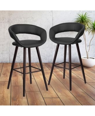 2 Pk. 29'' High Contemporary Vinyl Barstool With Cappuccino Wood Frame