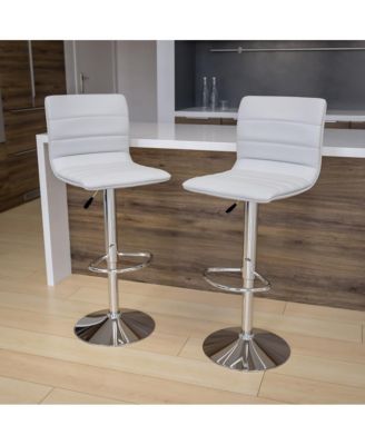 Modern Vinyl Adjustable Height Barstool With Horizontal Stitch Back, Set Of 2