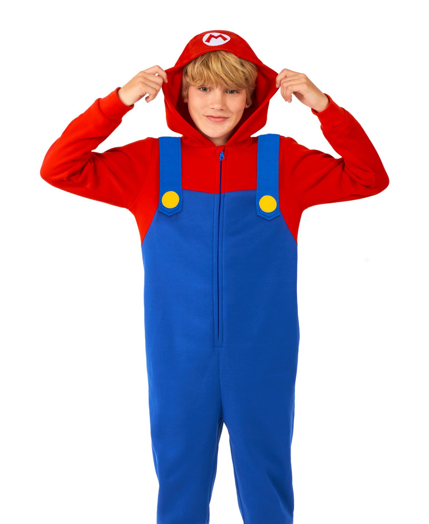 Little and Big Boys Mario Zip Up Onesie Outfit
