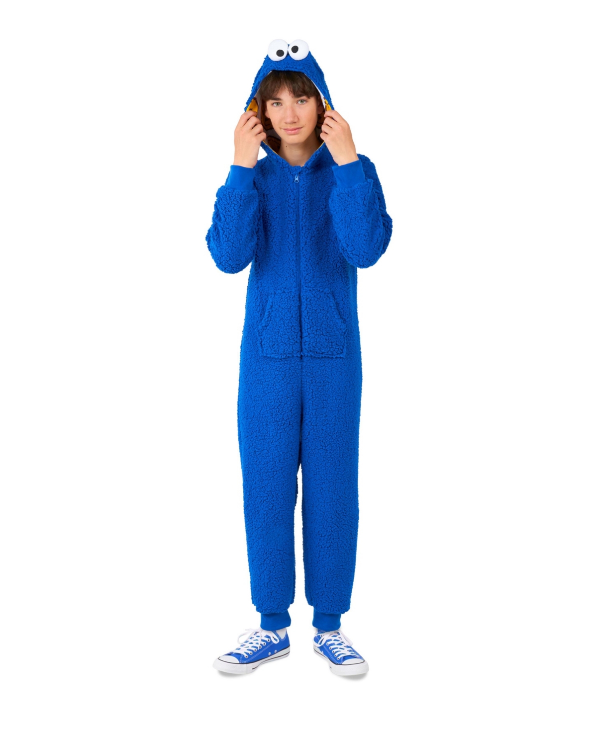 Shop Opposuits Little Boys Cookie Monster Zip Up Onesie Outfit In Blue