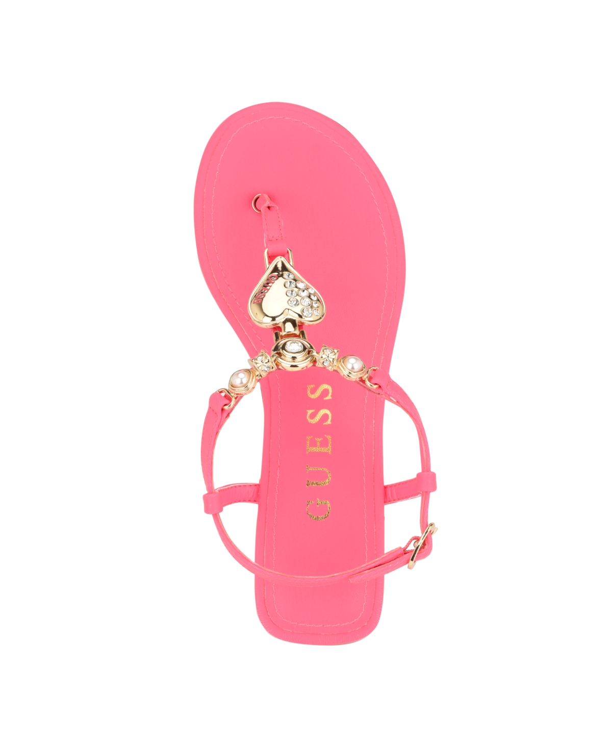 Guess Women's Jiarella Flat T Strap Hardware Accent Sandals - Pink - Faux Leather