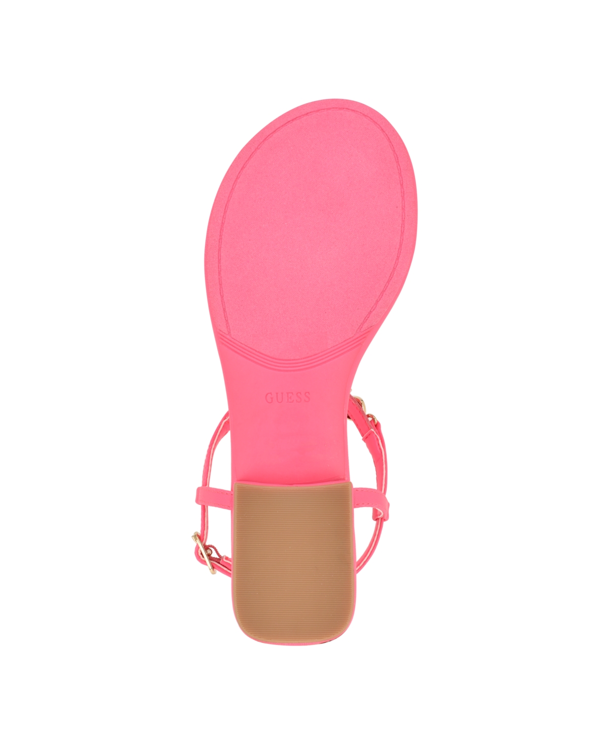 Guess Women's Jiarella Flat T Strap Hardware Accent Sandals - Pink - Faux Leather