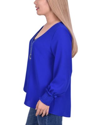 Petite Long Sleeve Crepe Blouse