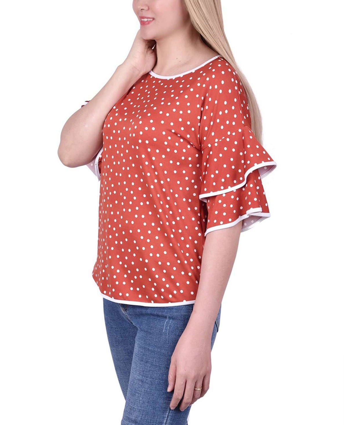Ny Collection Petite Elbow Sleeve Double Sleeve Top - Ivory