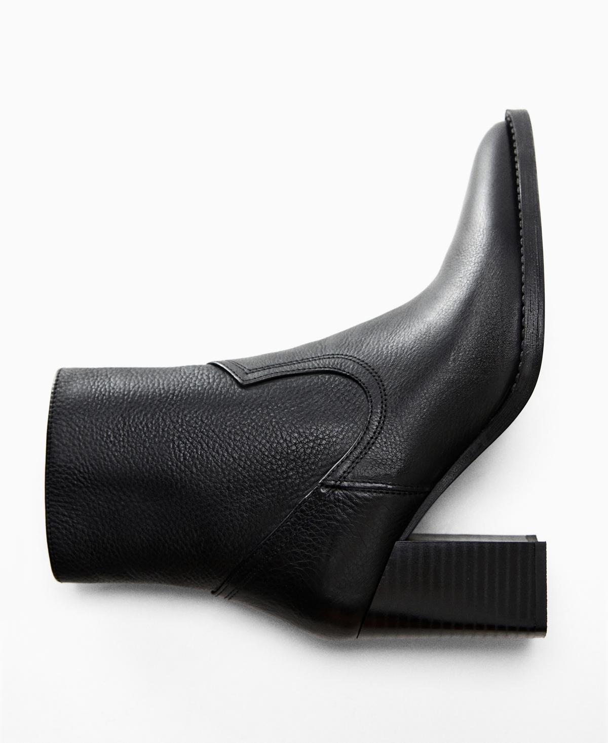 Shop Mango Women's Leather Ankle Boots Block Heels In Black