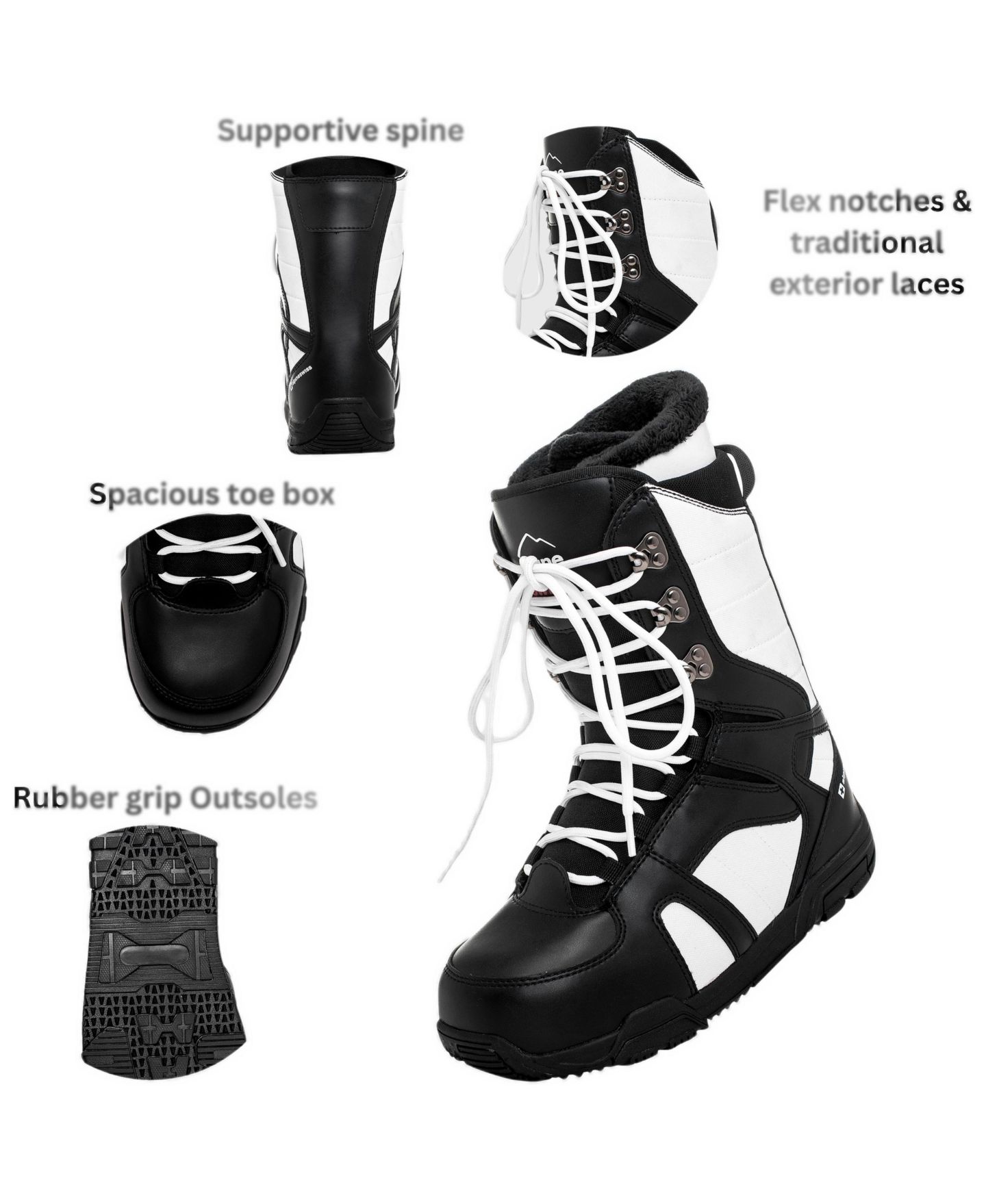 Мужские ботинки Alpine Swiss Snowboard Boots Waterproof, Custom-Fit Liner, Medium Flex for All-Mountain Riding, Winter Snow Boots, цвет: Чёрный белый — фото 7