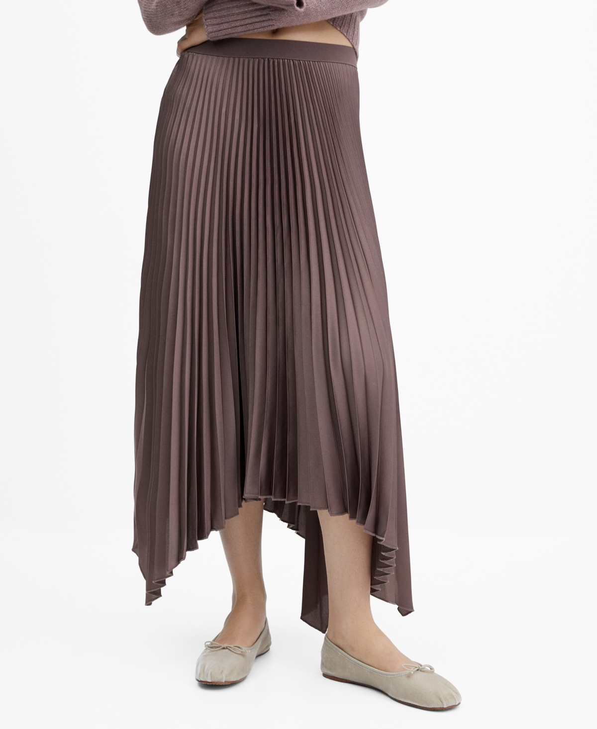 Mango Irregular Pleated Skirt Medium Brown In Medium Brown