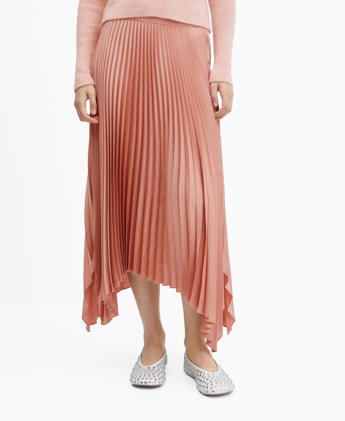 Shop Mango Women's Irregular Pleated Skirt In Pastel Pink