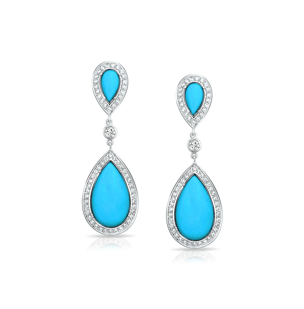 Bling Jewelry AquaPear Shaped Cz Halo Statement Dangle Chandelier Teardrop Earrings For Women Rhodium Plated Brass - Blue