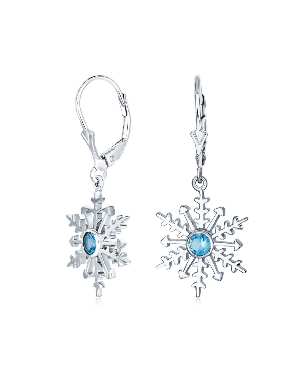 Bling Jewelry Winter Party Holiday Christmas Drop Lever back Clear Star IceSnowflake Dangle Earrings For Women Sterling Silver - Blue