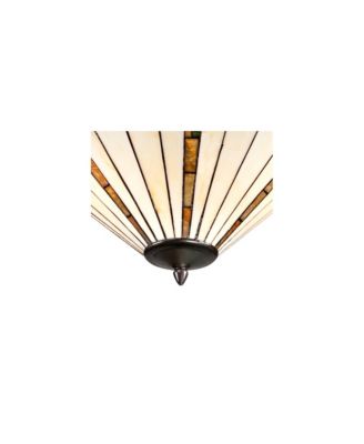Bronze Pendant Chandelier 20" Wide Tiffany Style Gold Texture Ivory Stained Glass Dining Room House Kitchen