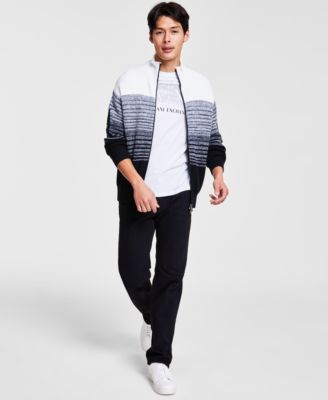 Armani Exchange A|X Men's Ombré Stripe Full-Zip Mock Neck Cardigan