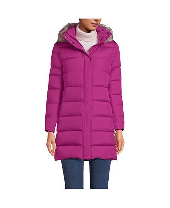 Lands end women's winter long down coat with faux fur hood top