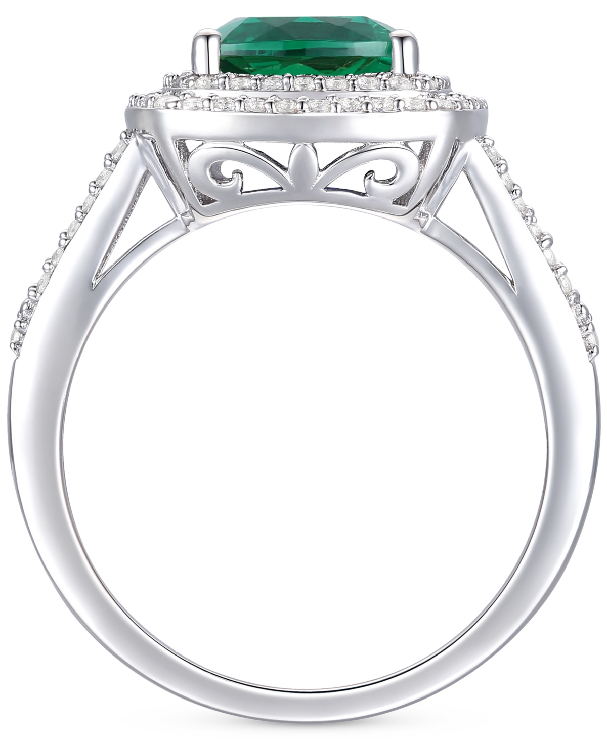 Lab-Grown(1-1/2 ct. t.w.) and White Sapphire (1/2 ct. t.w.) Ring in Sterling Silver - Emerald