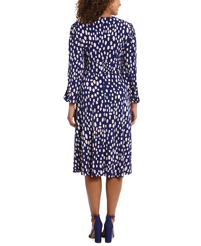 London Times Petite Printed Bishop-Sleeve Midi Dress - Macy's
