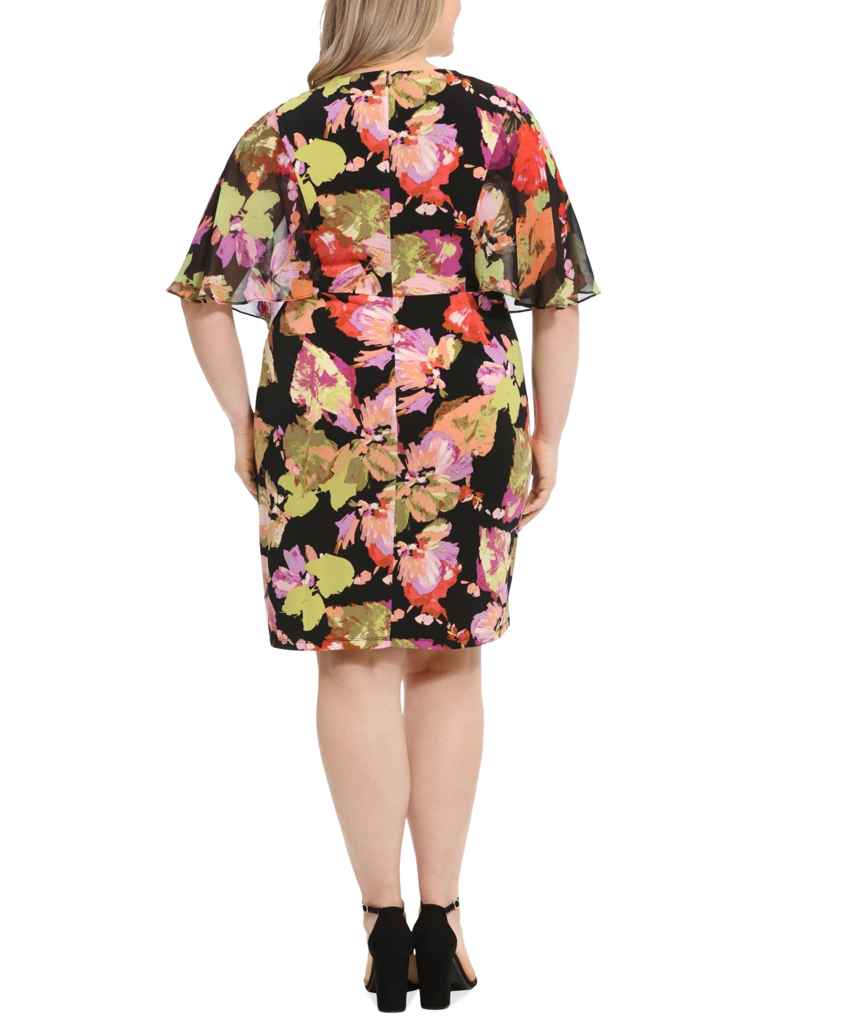 London Times Plus Size Printed Twist-Front Capelet Dress