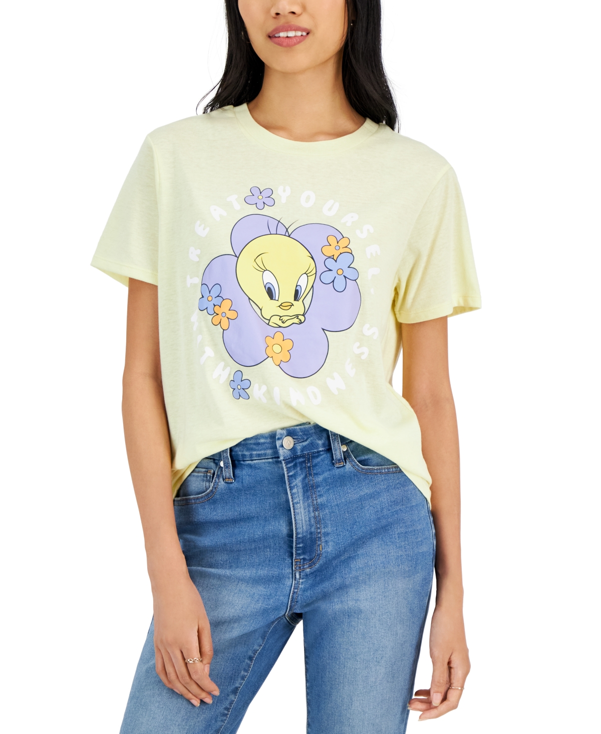 Juniors' Tweety Bird Treat Yourself Graphic Print T-Shirt - Anise Flower