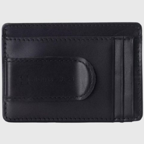Мужской кошелёк Alpine Swiss RFID Money Clip Leather Minimalist Wallet Card Case ID Window, цвет: Чёрный