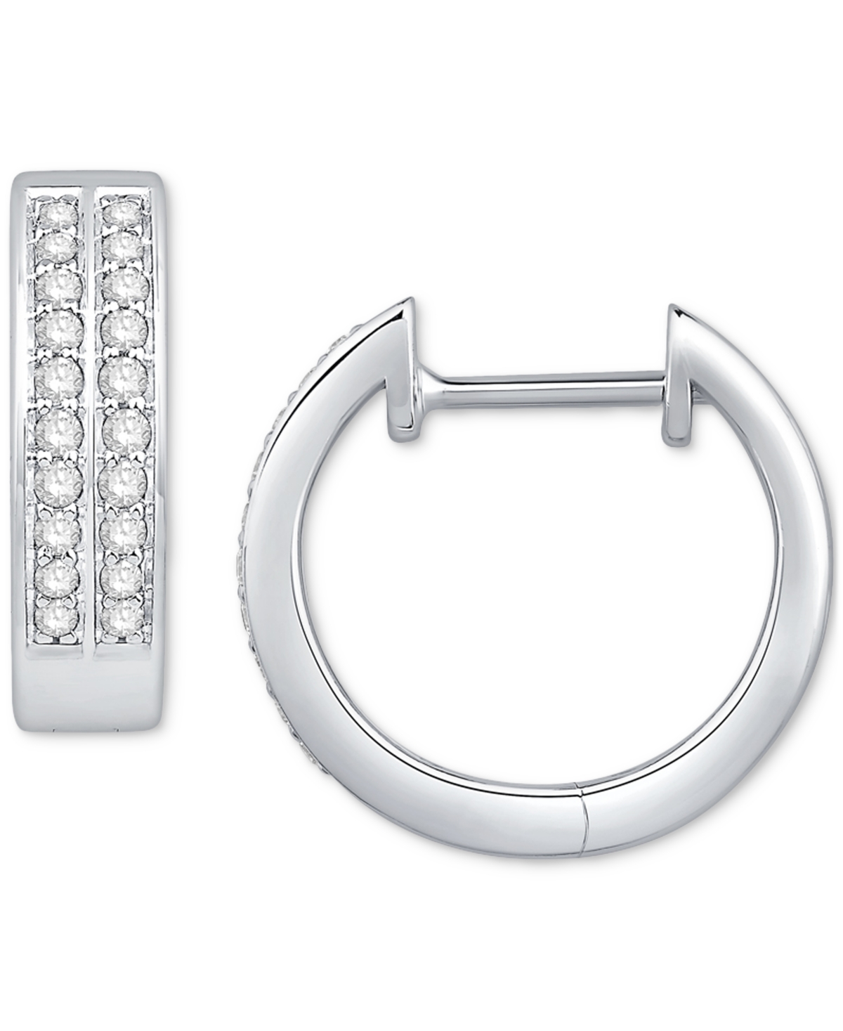 Macy's Diamond Double Row Small Huggie Hoop Earrings (1/5 Ct. T.w.) In 10k White Gold In White Gold