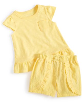 First Impressions Baby Girls Cap Sleeve T Shirt Swiss Dot Woven Ruffled Shorts Created For Macys In Snapdragon