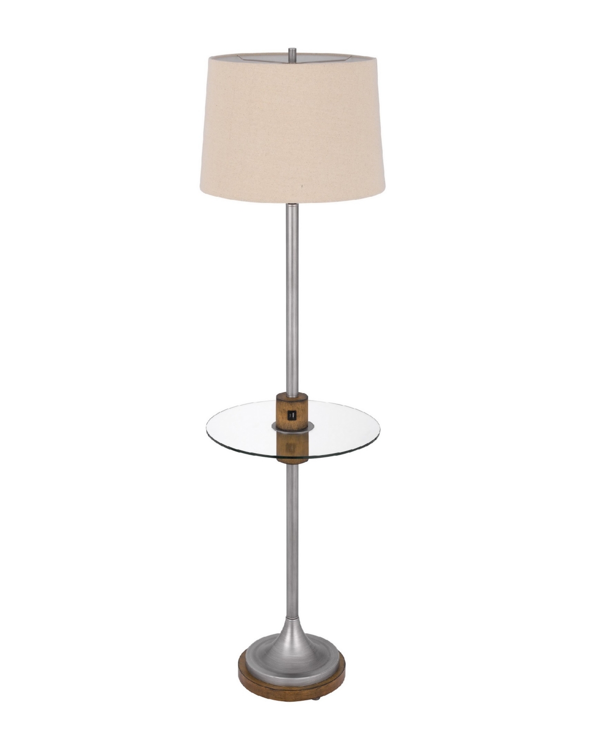 Height Floor Lamp with Glass Tray and Wood Accents - Wood