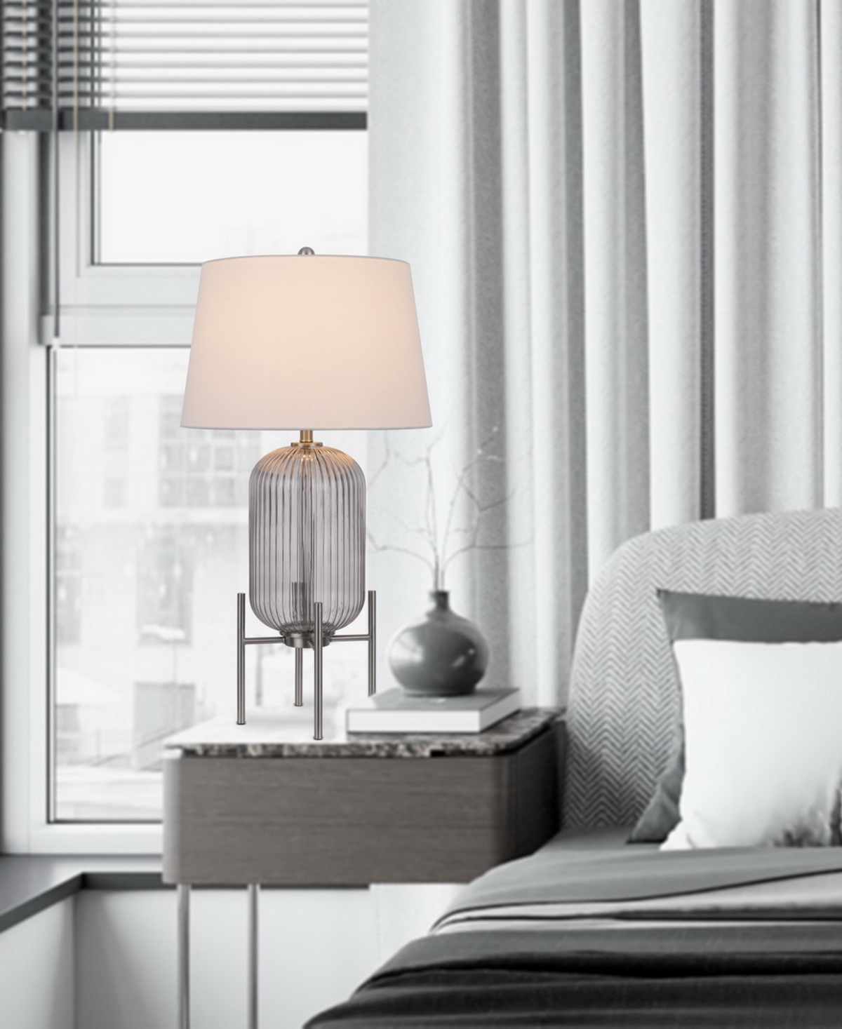 Cal Lighting 32.5" Height Metal Table Lamp In Brushed Steel
