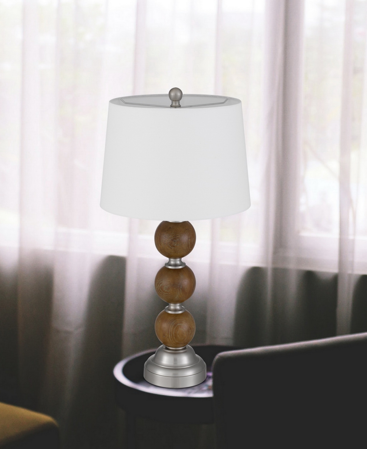 Shop Cal Lighting Grange 28.25" Height Resin Table Lamp Set In Justic Oak,brushed Steel