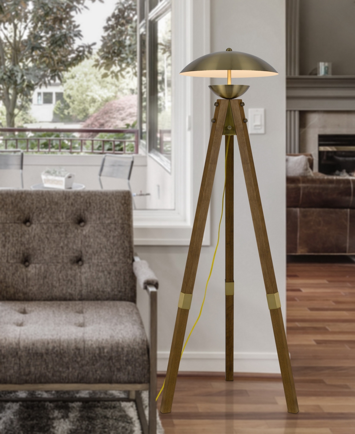 Cal Lighting Lakeland 55" Height Wood And Metal Floor Lamp In Antique Brass,wood
