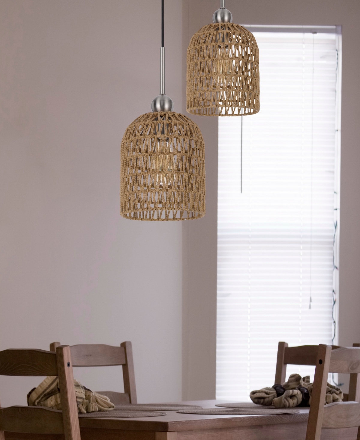 Cal Lighting 17.25" Height Fabric Pendant In Burlap