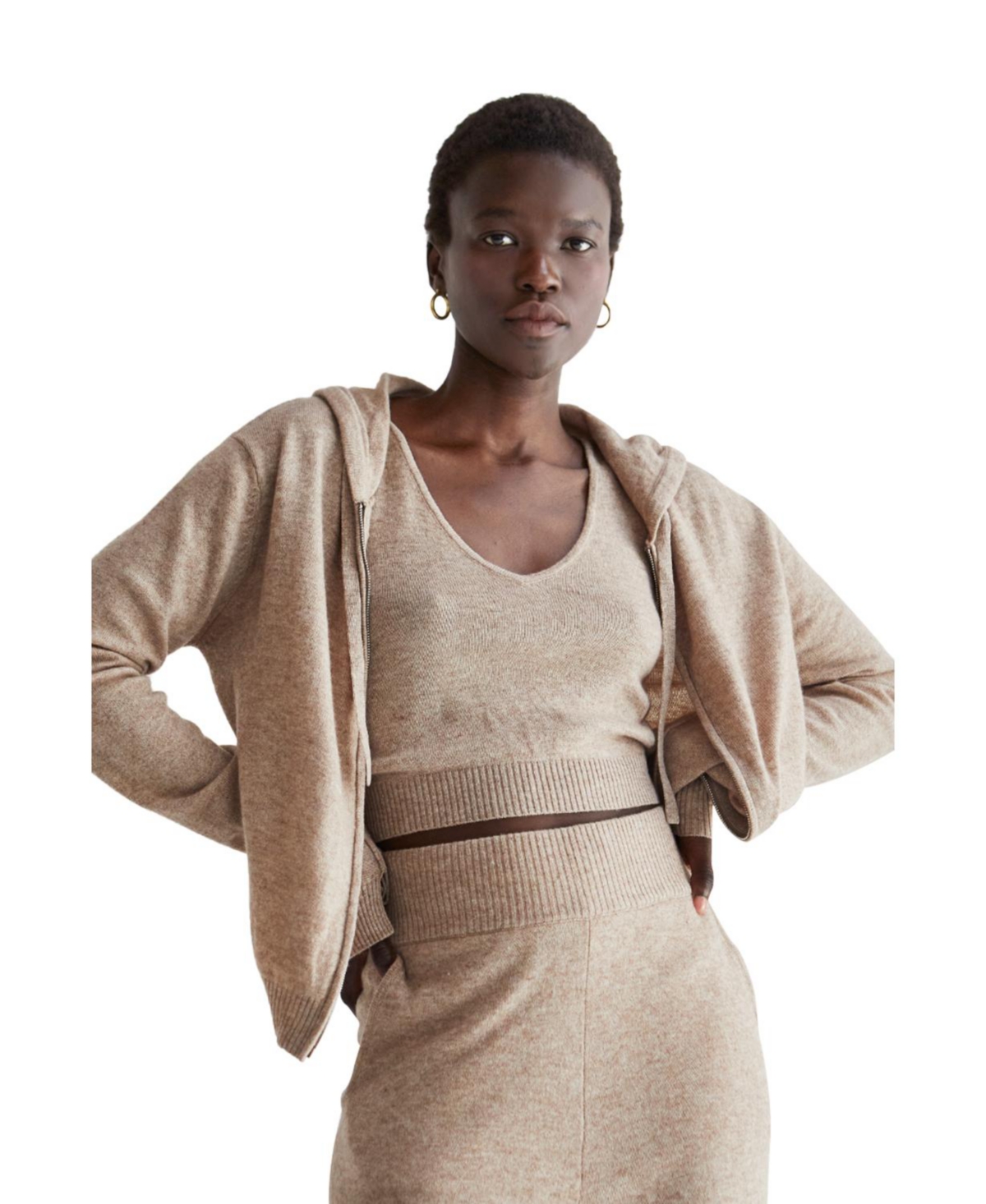 Crescent Women s Evelyn Cashmere Blend Zip up Sweater and Tank Set Open beige taupe Smart Closet