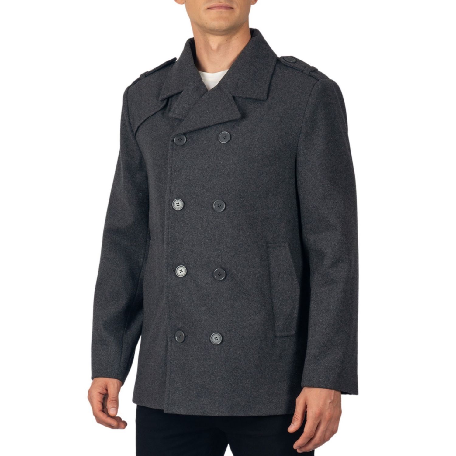 Jake Mens Pea Coat Wool Blend Double Breasted Dress Jacket Peacoat