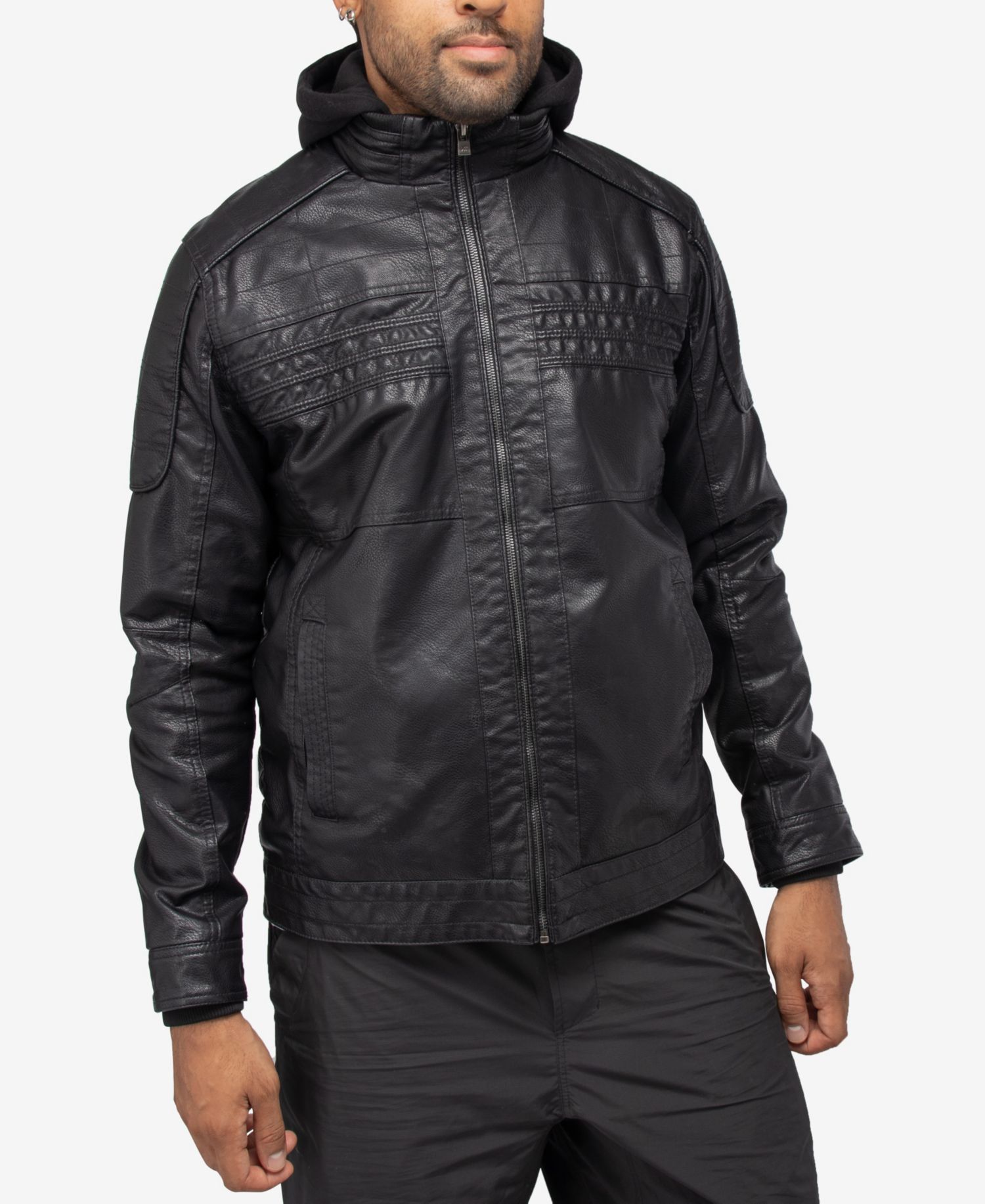 XRAY Men's Grainy PU Leather Hooded Jacket With Faux Shearling Lining