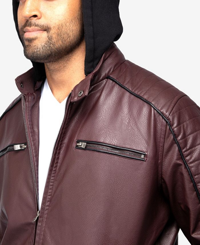 X-Ray Men's Grainy Polyurethane Moto Jacket with Hood and Faux ...