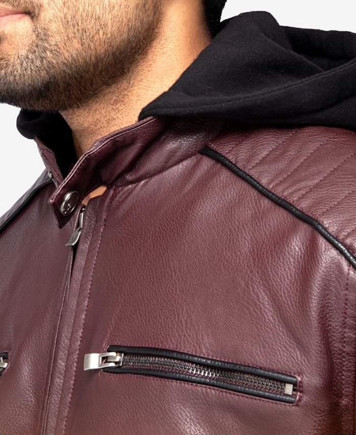 X-Ray Men's Grainy Polyurethane Moto Jacket with Hood and Faux ...